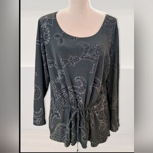 Notations Black Glitter Paisley Tie Waist Womans 1x Stretch Plus Sized Glam Goth